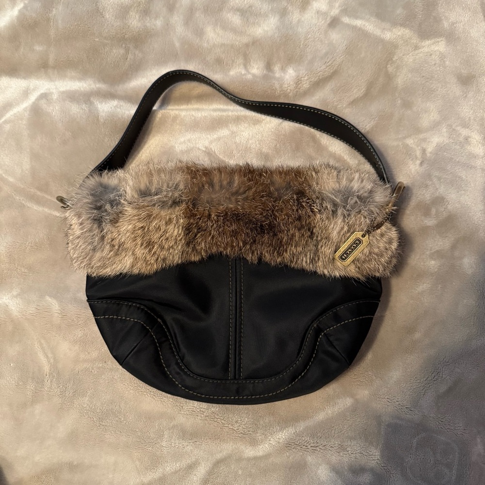 Coach shoulder bag with rabbit fur